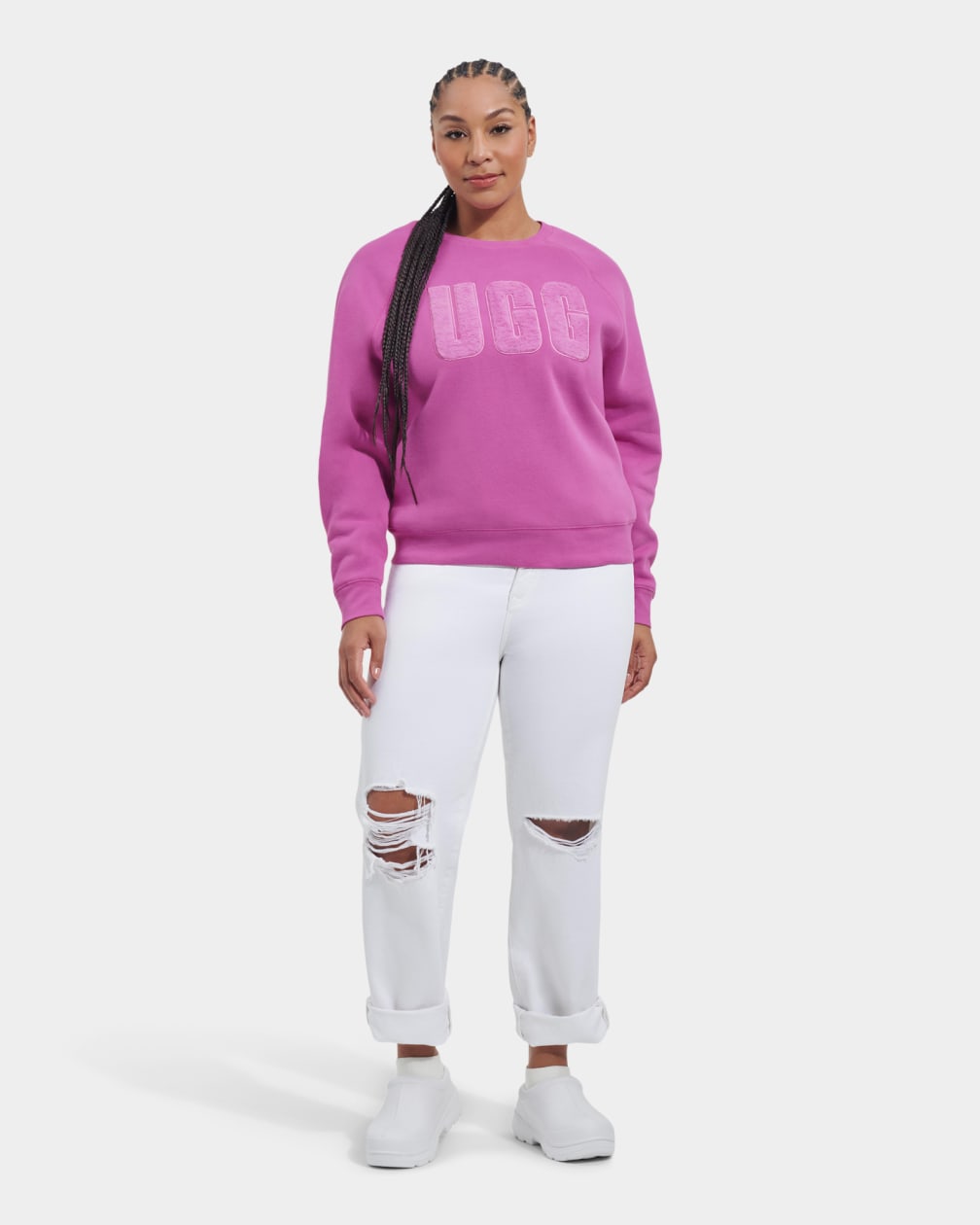 Pink Ugg Madeline Fuzzy Logo Crewneck Women Sweatshirt | 723046-GEH