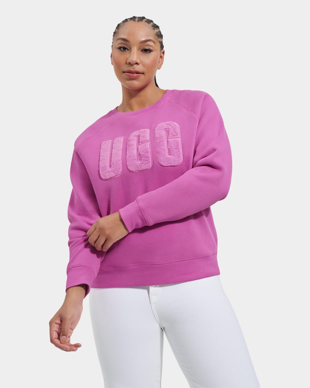 Pink Ugg Madeline Fuzzy Logo Crewneck Women Sweatshirt | 723046-GEH