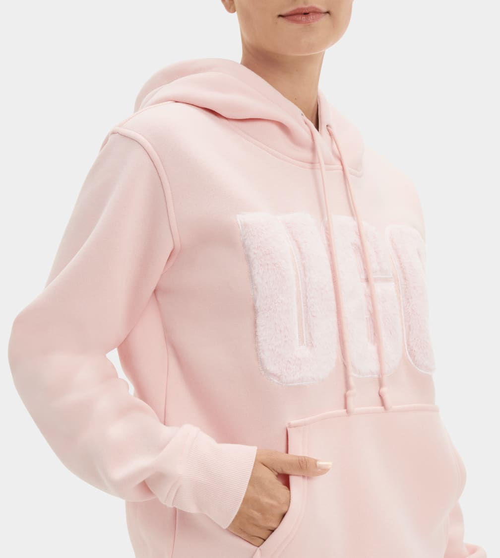 Pink Ugg Rey Fuzzy Logo Women Hoodie | 156032-VWG