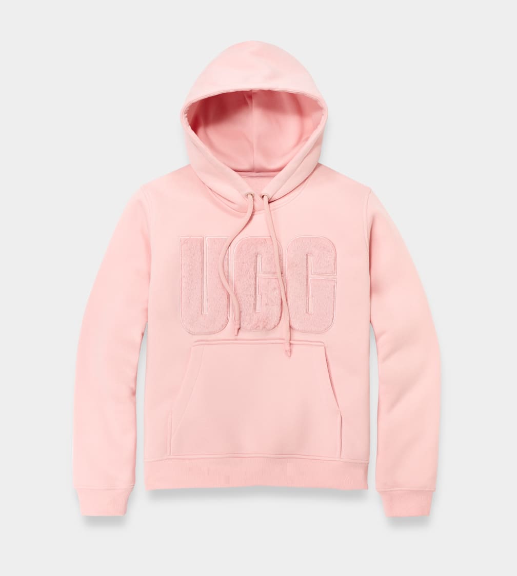 Pink Ugg Rey Fuzzy Logo Women Hoodie | 156032-VWG