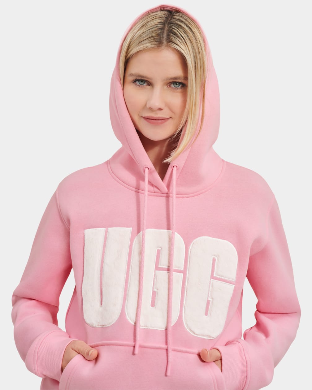 Pink Ugg Rey Fuzzy Logo Women Hoodie | 976540-ALP