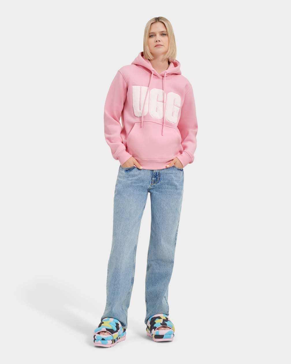 Pink Ugg Rey Fuzzy Logo Women Hoodie | 976540-ALP