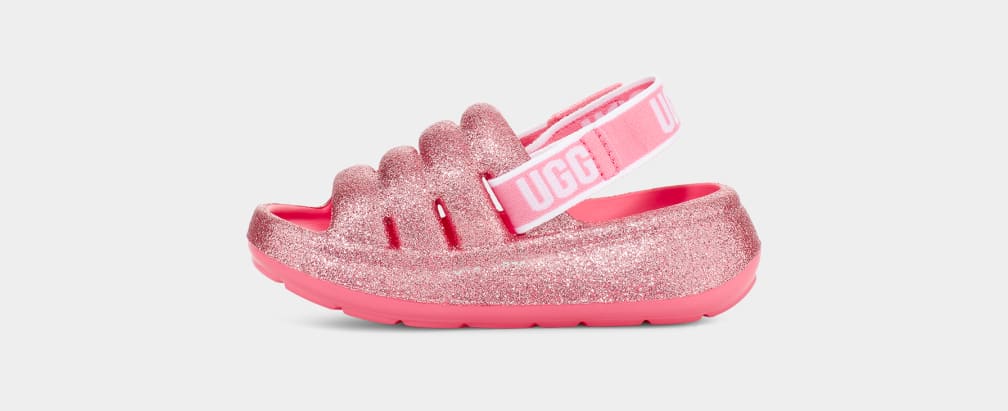 Pink Ugg Sport Yeah Glitter Kids' Sandals | 569182-MOS