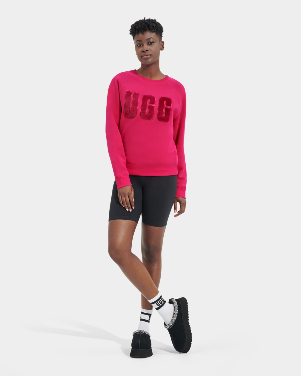 Pink / Dark Red Ugg Madeline Fuzzy Logo Crewneck Women Sweatshirt | 796180-FAP