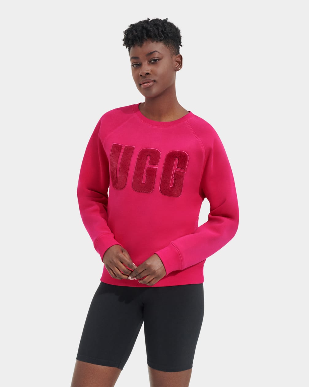 Pink / Dark Red Ugg Madeline Fuzzy Logo Crewneck Women Sweatshirt | 796180-FAP