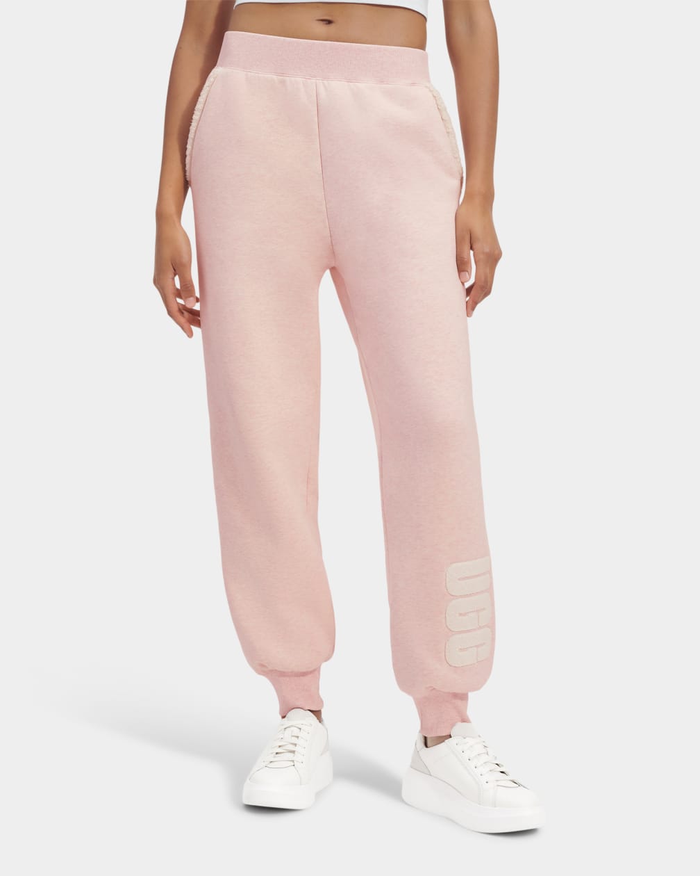 Pink / White Ugg Daylin Bonded Fleece Logo Women Sweatpants | 367240-VDH