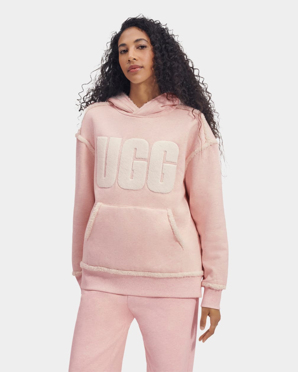 Pink / White Ugg Joanne B Fleece Logo Women Hoodie | 043629-ESZ