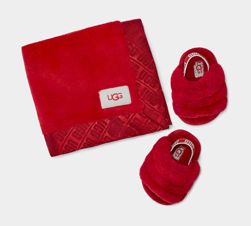 Red Ugg Fluff Yeah And Lovey Kids' Slippers | 843596-QNE