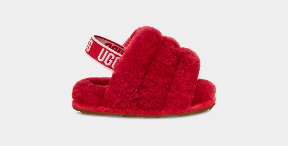 Red Ugg Fluff Yeah And Lovey Kids' Slippers | 843596-QNE