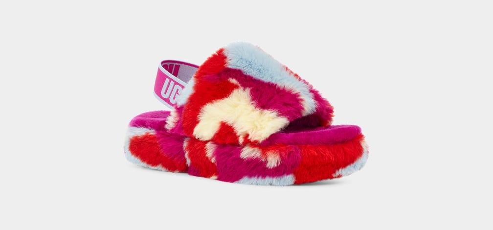 Red Ugg Fluff Yeah Camopop Kids' Slippers | 326105-LWJ