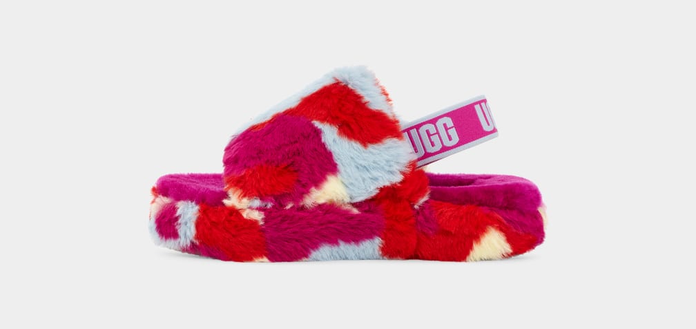 Red Ugg Fluff Yeah Camopop Kids' Slippers | 326105-LWJ