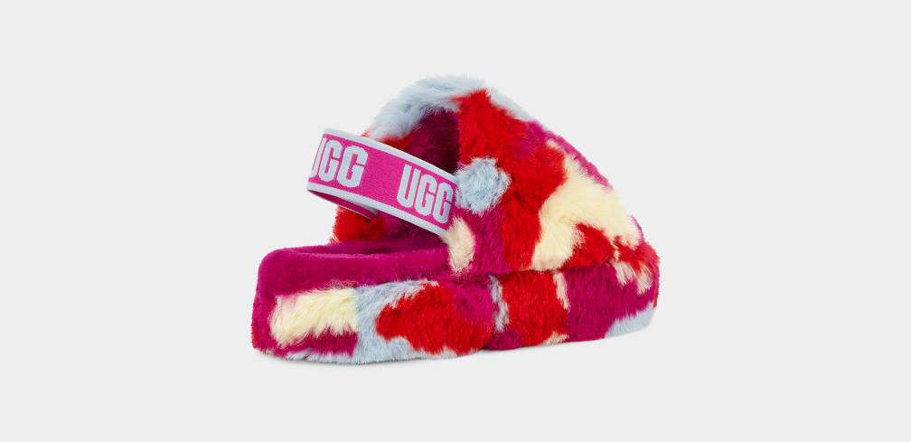 Red Ugg Fluff Yeah Camopop Kids' Slippers | 326105-LWJ