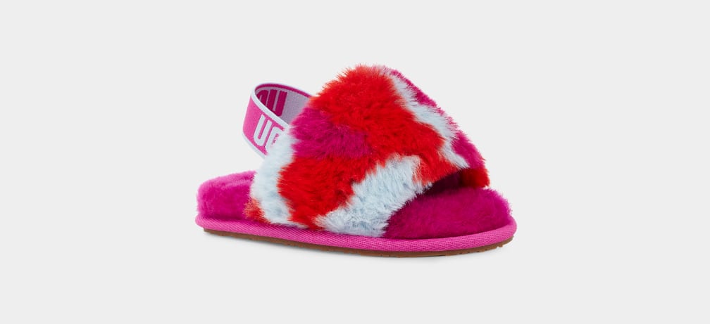 Red Ugg Fluff Yeah Camopop Kids' Slippers | 024987-YTN