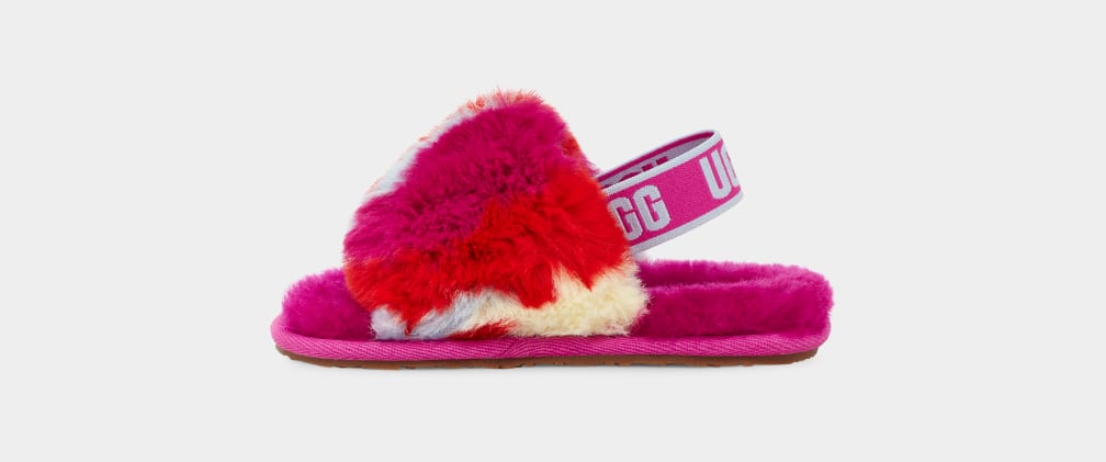 Red Ugg Fluff Yeah Camopop Kids' Slippers | 024987-YTN