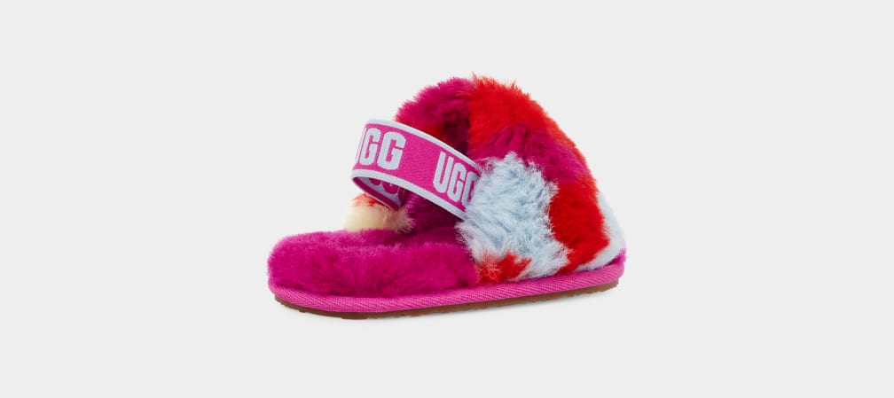 Red Ugg Fluff Yeah Camopop Kids' Slippers | 024987-YTN