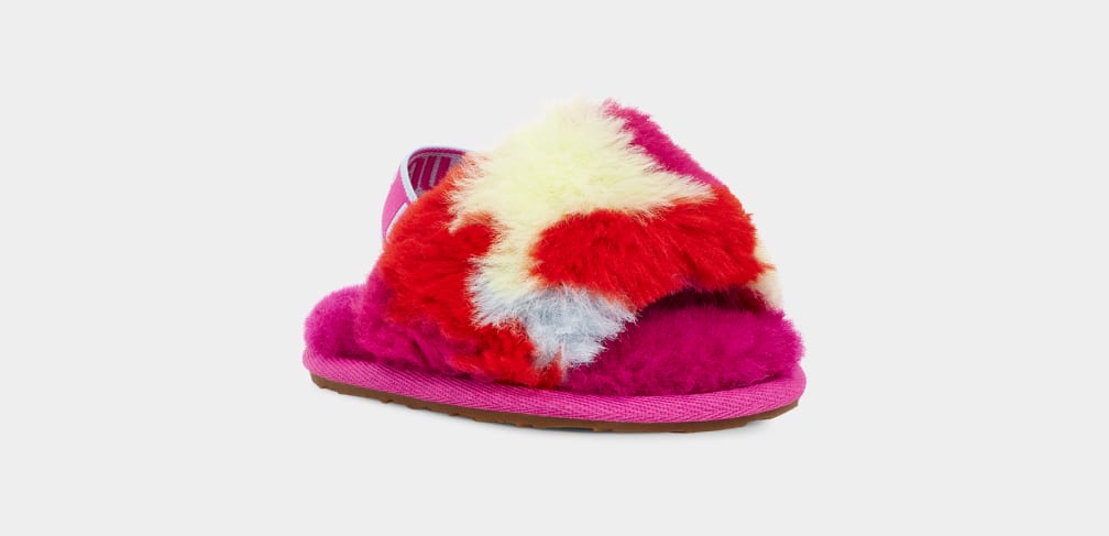 Red Ugg Fluff Yeah Camopop Kids' Slippers | 805467-NTA