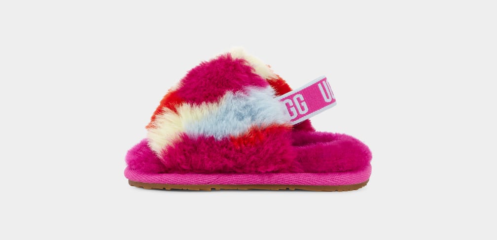 Red Ugg Fluff Yeah Camopop Kids' Slippers | 805467-NTA