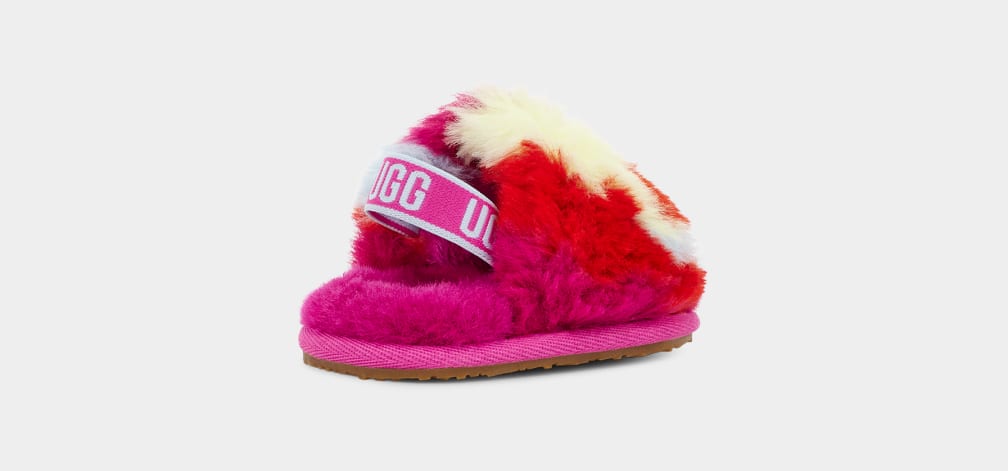 Red Ugg Fluff Yeah Camopop Kids' Slippers | 805467-NTA