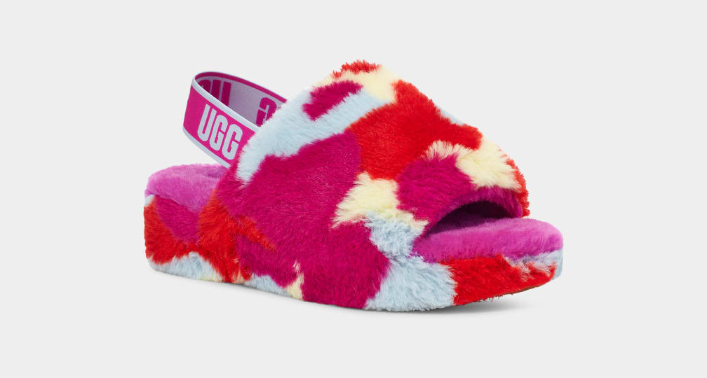 Red Ugg Fluff Yeah Camopop Women Slippers | 307956-MLF