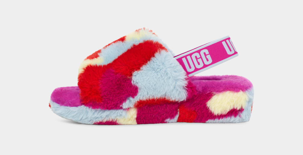 Red Ugg Fluff Yeah Camopop Women Slippers | 307956-MLF