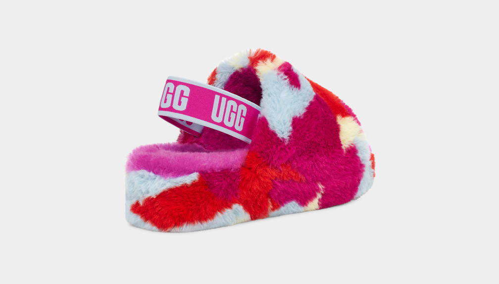 Red Ugg Fluff Yeah Camopop Women Slippers | 307956-MLF