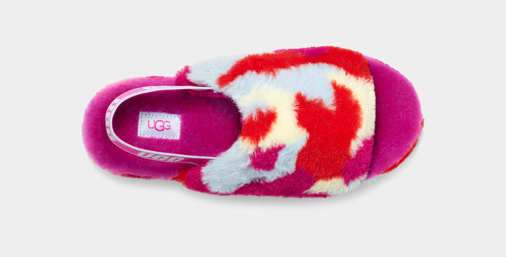 Red Ugg Fluff Yeah Camopop Women Slippers | 307956-MLF