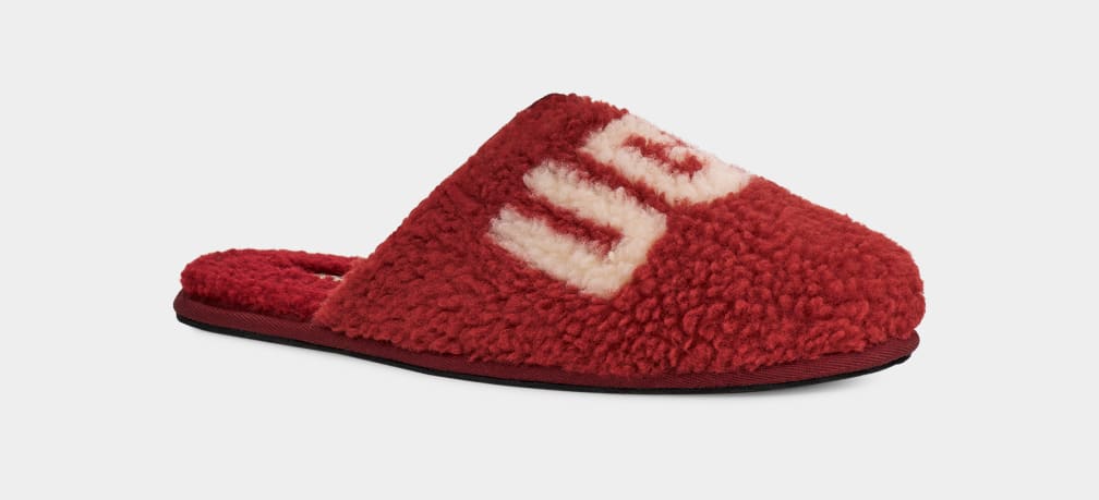 Red / Burgundy Ugg Scuff Curly Graphic Men Slippers | 917285-ZGH