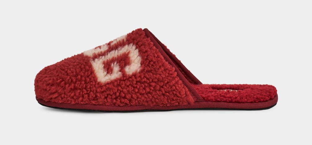 Red / Burgundy Ugg Scuff Curly Graphic Men Slippers | 917285-ZGH