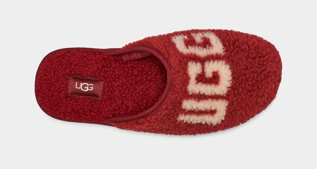 Red / Burgundy Ugg Scuff Curly Graphic Men Slippers | 917285-ZGH