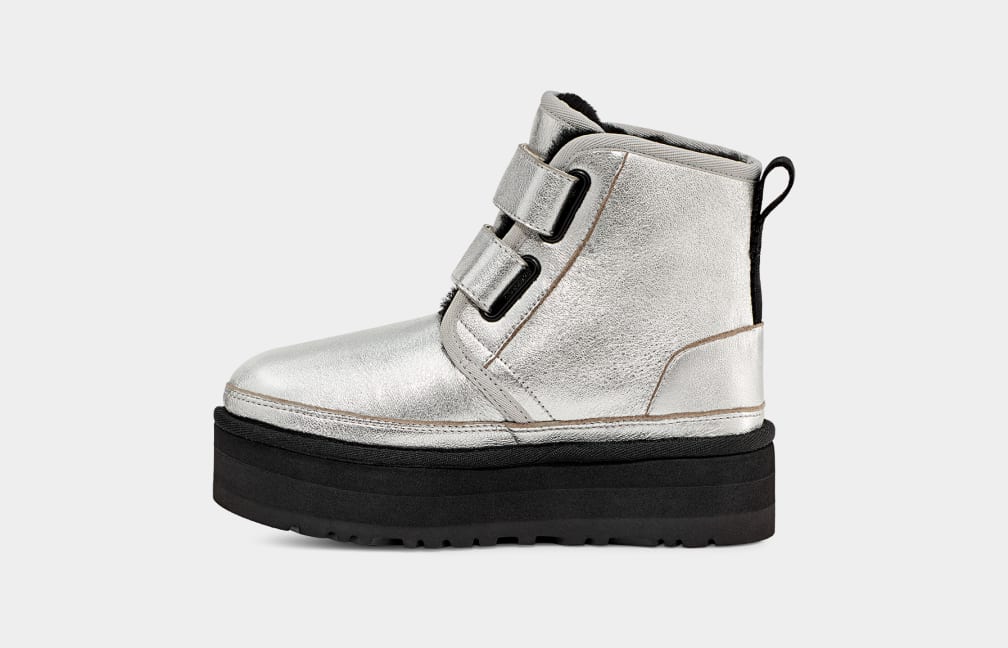 Silver / Metal Ugg Neumel Leather Kids' Boots | 207431-NSQ