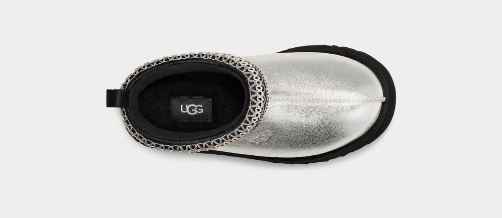 Silver / Metal Ugg Tazz Leather Kids' Slippers | 192304-CAZ