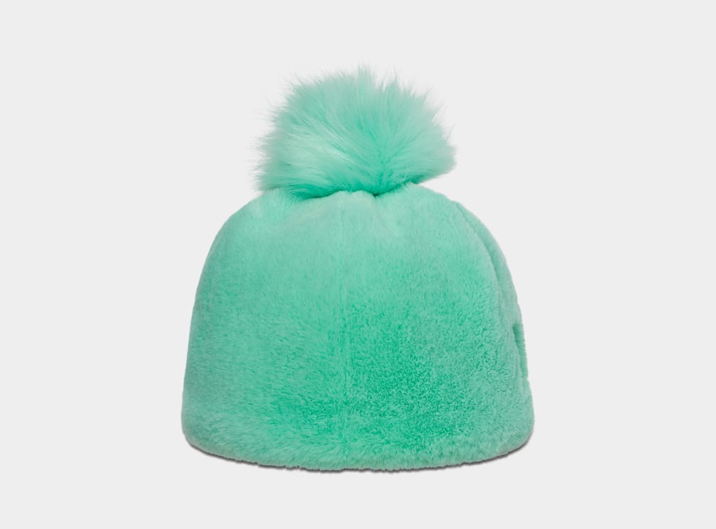 Turquoise Ugg Faux Fur W Pom Women Beanie | 645782-NET