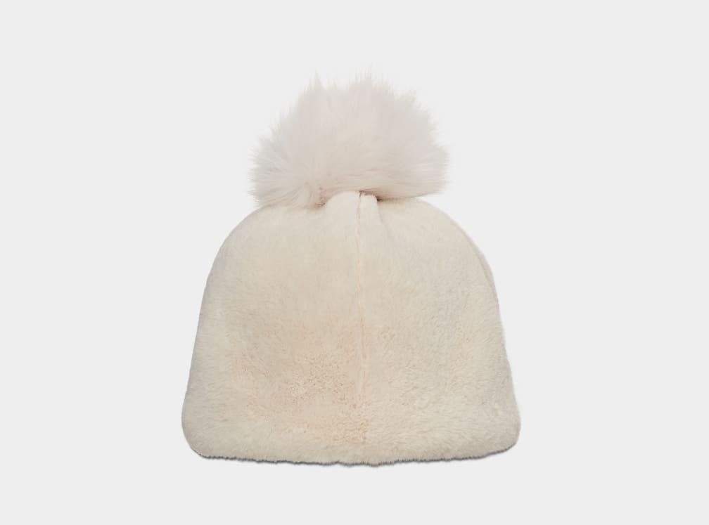 White Ugg Faux Fur W Pom Women Beanie | 052917-YBX