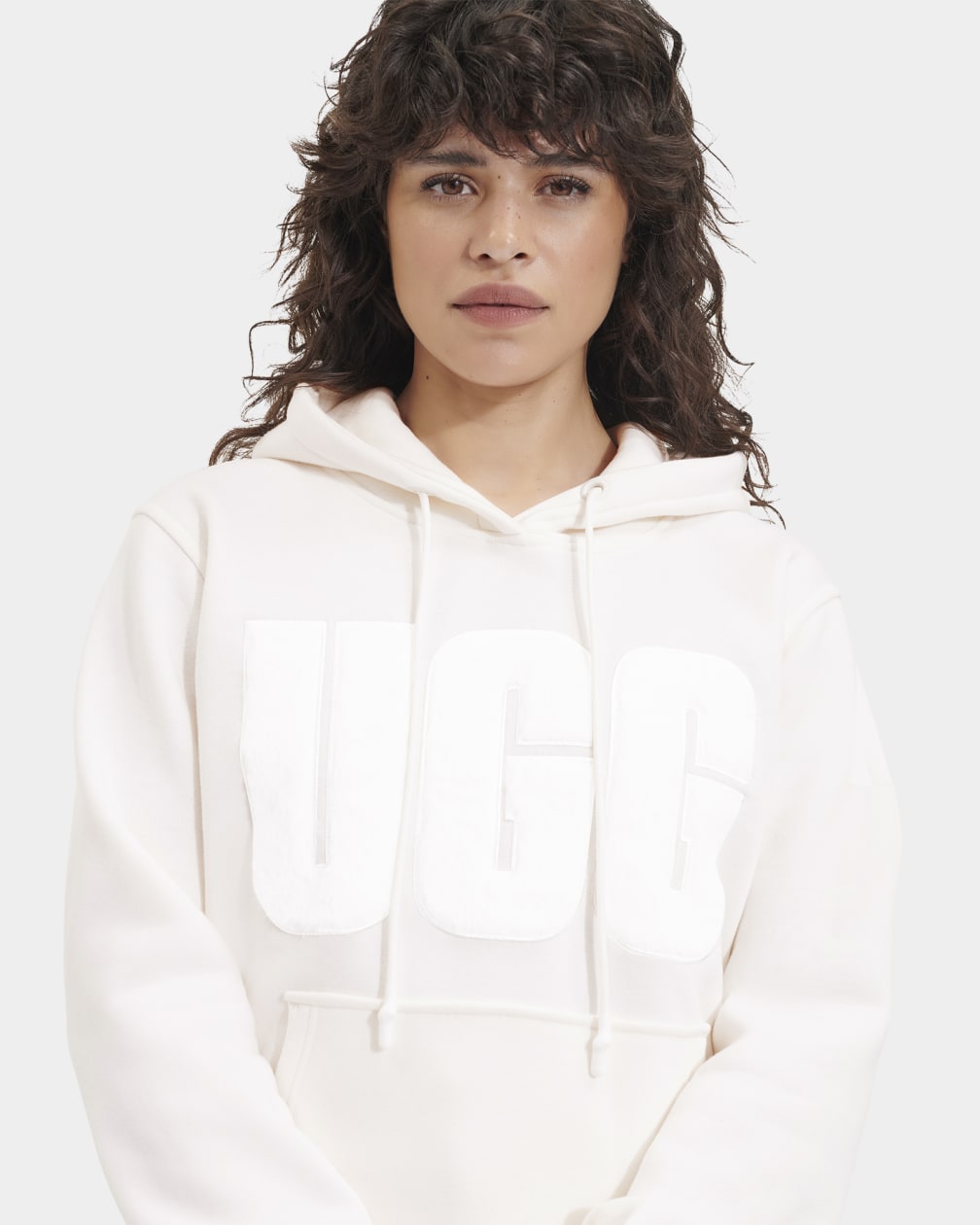 White Ugg Rey Fuzzy Logo Women Hoodie | 460793-AFK