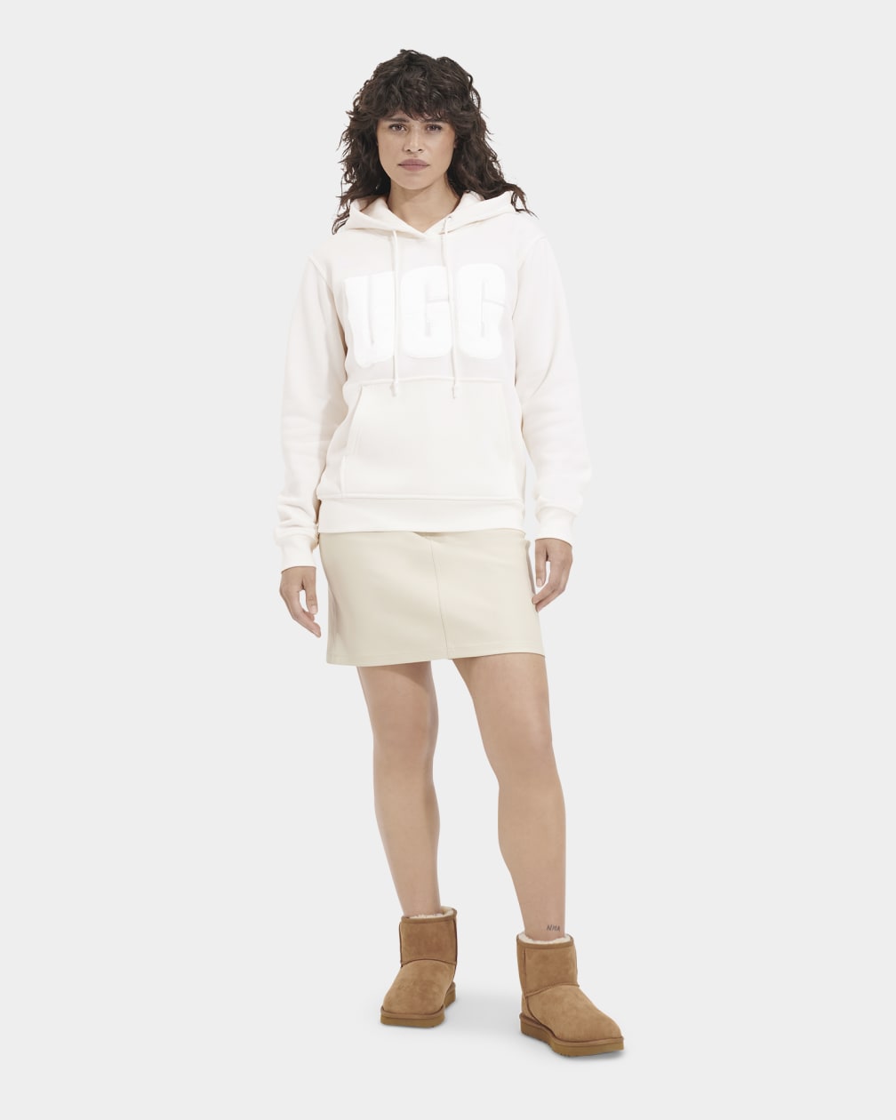 White Ugg Rey Fuzzy Logo Women Hoodie | 460793-AFK