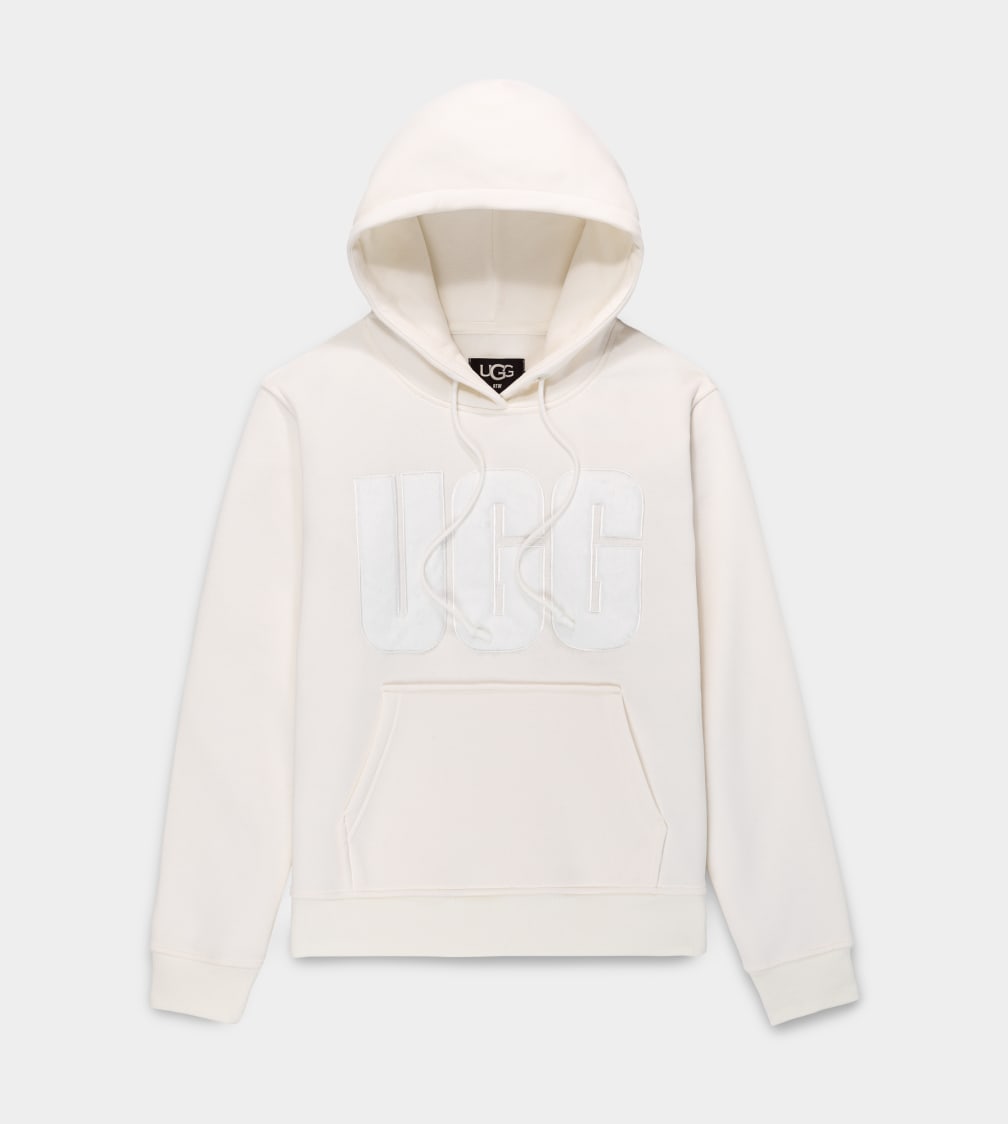 White Ugg Rey Fuzzy Logo Women Hoodie | 460793-AFK