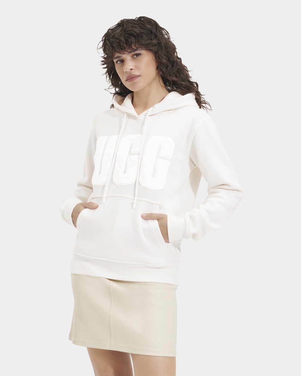 White Ugg Rey Fuzzy Logo Women Hoodie | 460793-AFK