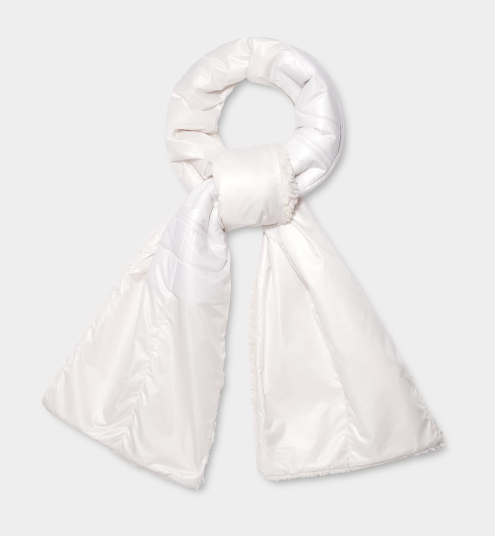 White Ugg Sherpa Puffer Logo Women Scarves | 829430-KMP