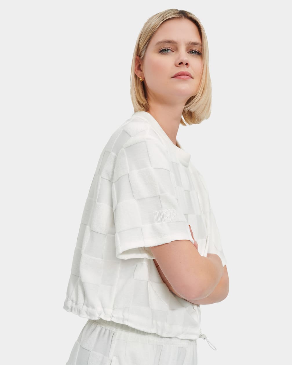 White Ugg Teagin Sleeve Check Women Tops | 765083-UHC