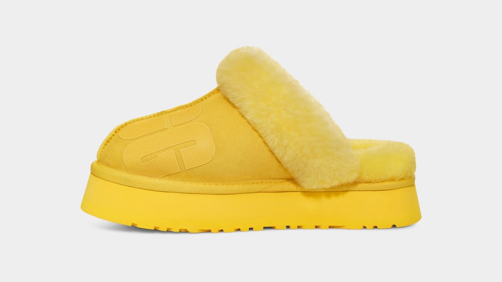 Yellow Ugg Disquette Scatter Graphic Women Slippers | 439816-URK