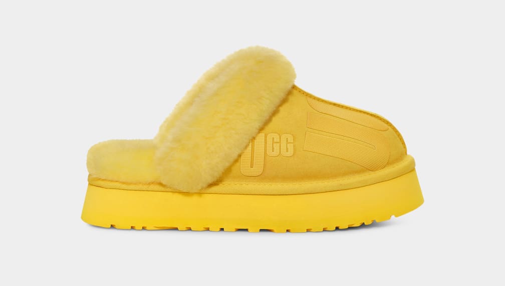 Yellow Ugg Disquette Scatter Graphic Women Slippers | 439816-URK