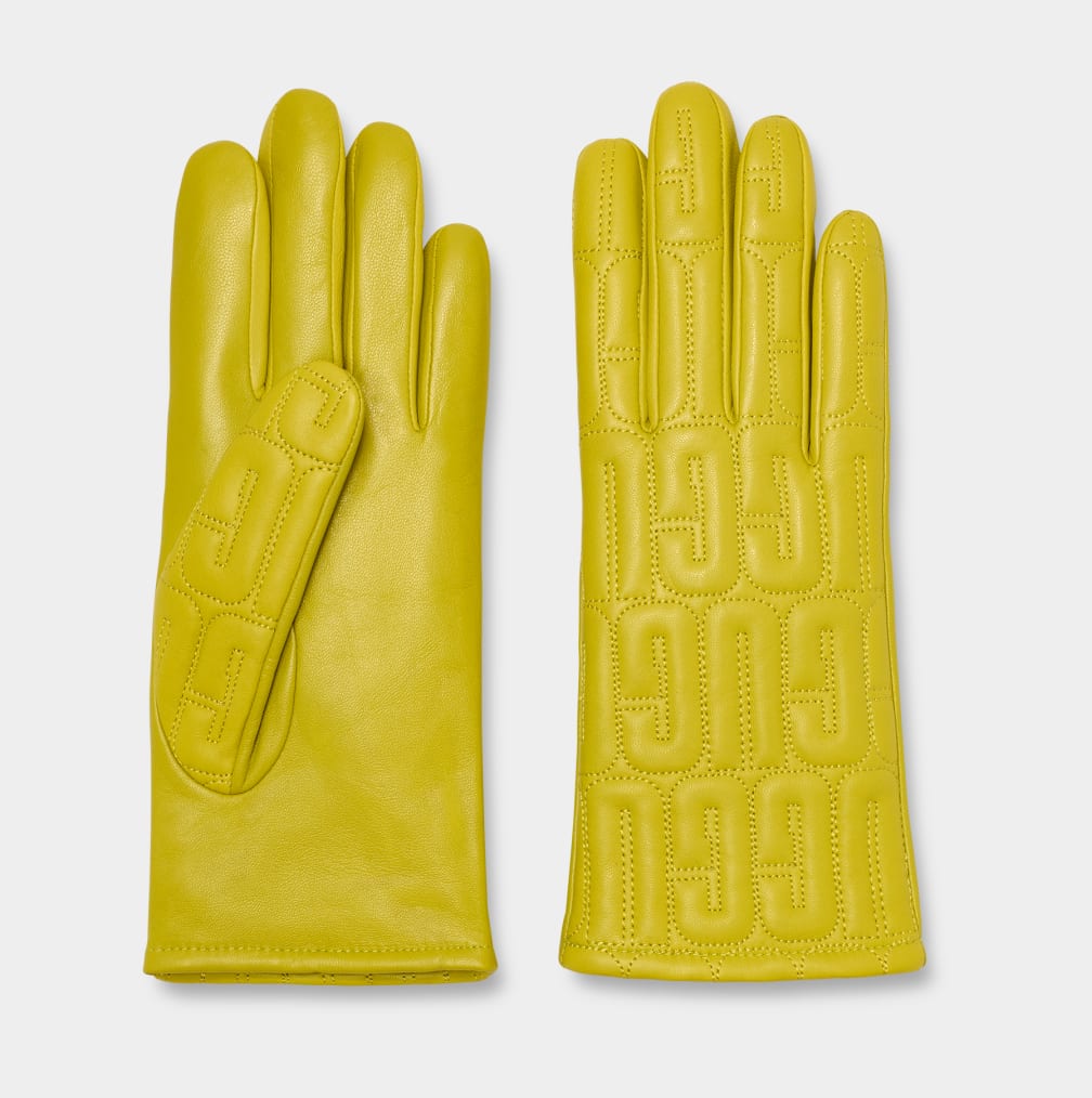 Yellow Ugg Leather Quilted Logo Women Gloves | 593468-SNK