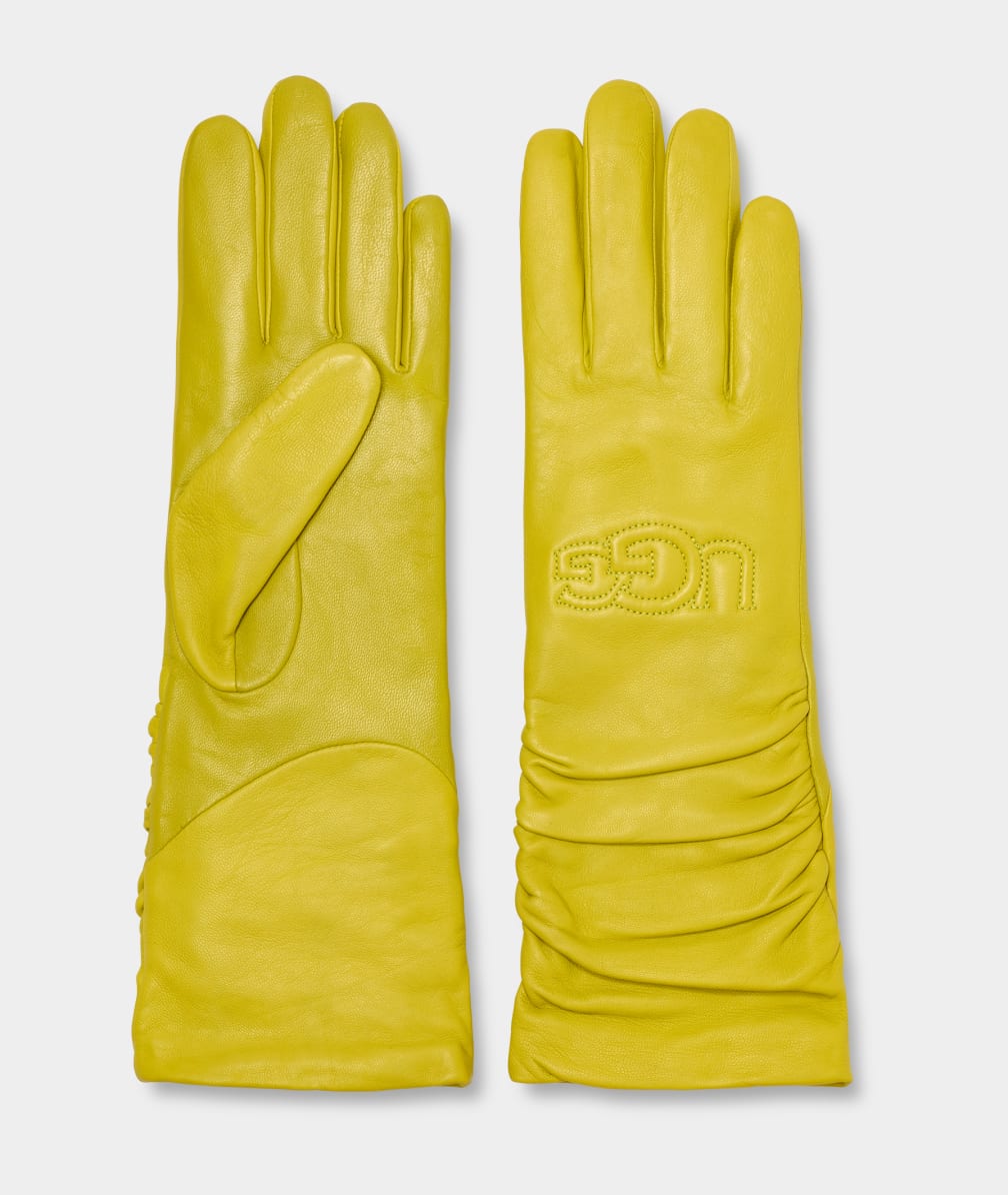 Yellow Ugg Leather Scrunched Logo Women Gloves | 136409-FQV